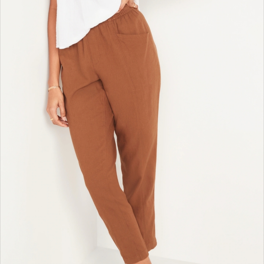 XS Old Navy High-Waisted Cropped Linen-Blend Pants, Tan